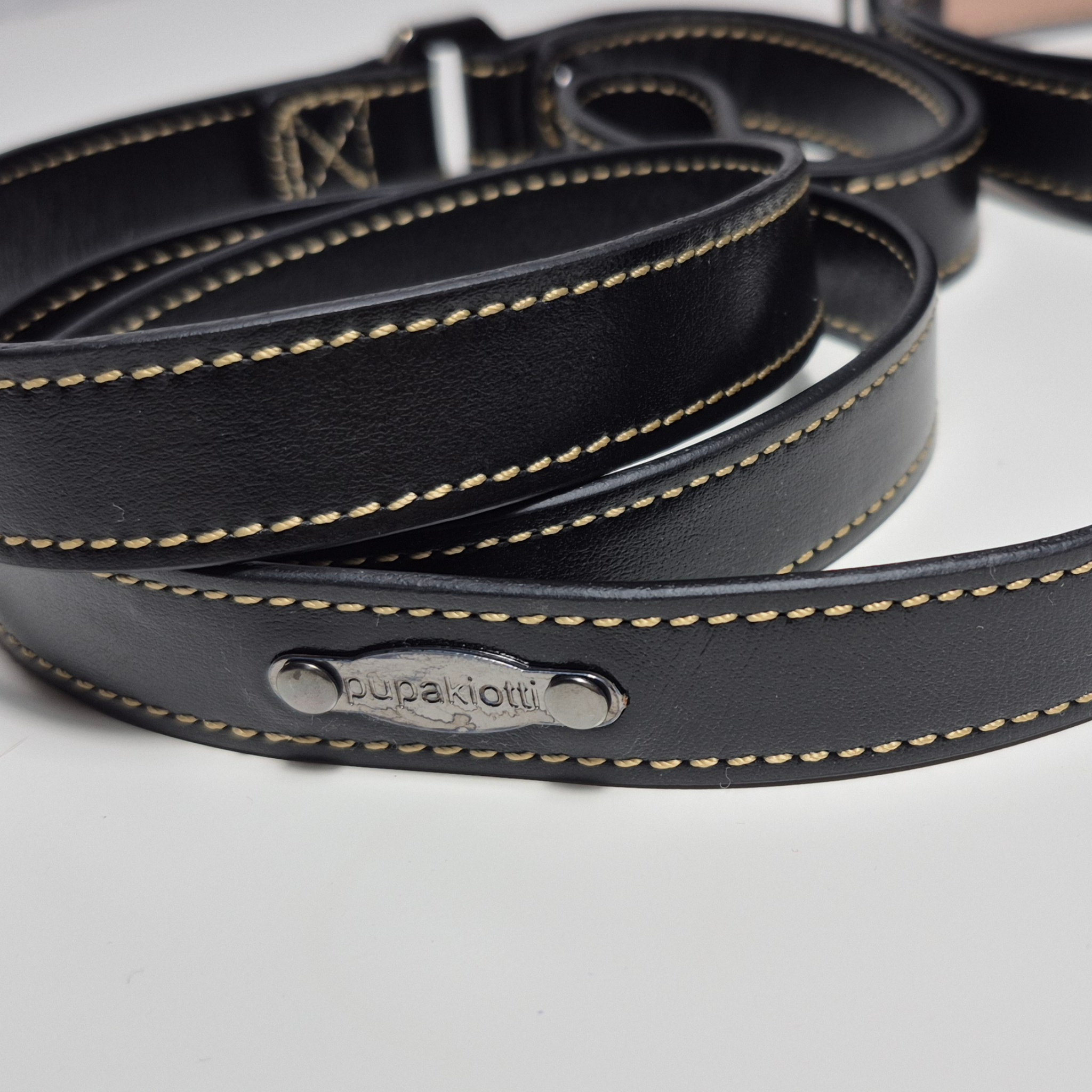 Set Collare e Guinzaglio in Pelle con Porta Sacchetti